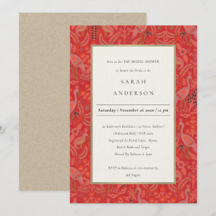 Vrijgezellenfeest van Red Classy Floral Peacock Kaart