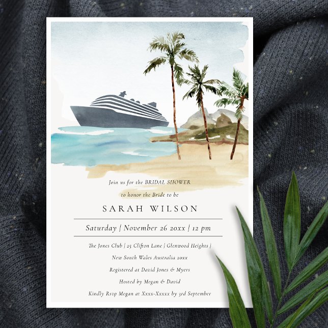 Vrijgezellenfeest van Tropische zeescape Palm Crui Bedankkaart