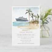 Vrijgezellenfeest van Tropische zeescape Palm Crui Bedankkaart (Staand voorkant)