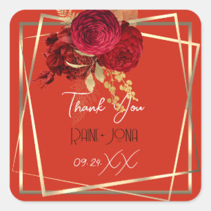 Vrijgezellenfeest voor de Rood Floral Gold Lijst Vierkante Sticker