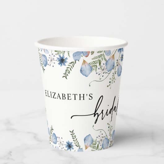 Vrijgezellenfeest voor usty Blue Florals Papieren Bekers (Voorkant)