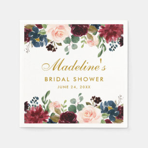 Vrijgezellenfeest Waterverf Bloemen Bourgogne Blau Servet