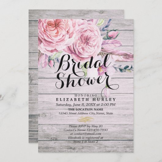 Vrijgezellenfeest Waterverf Boho Floral Rustic Woo Kaart (Voorkant / Achterkant)