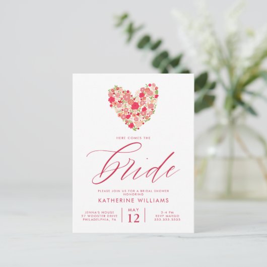 VRIJGEZELLENFEEST | Waterverf Floral Heart Briefka Briefkaart (Staand voorkant)