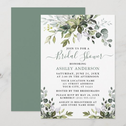 Vrijgezellenfeest Waterverf Greenery Sage Green Kaart (Voorkant / Achterkant)