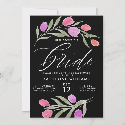 VRIJGEZELLENFEEST | Waterverf Tulip Floral Kaart (Voorkant)