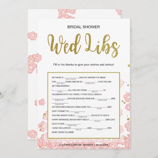vrijgezellenfeest Wed Libs Card | Goud en roze Kaart (Voorkant / Achterkant)