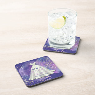 Vrijgezellenfeest Wedding Gown Paars en Roos Gold  Bier Onderzetter