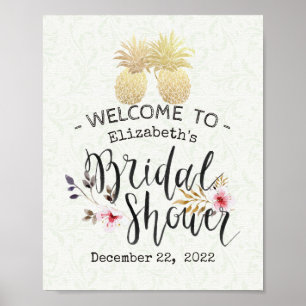 Vrijgezellenfeest Welkom Modern Gold Pineapple Cou Poster