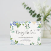 Vrijgezellenfeest Wijzig de datum Blue Hydrangeas Briefkaart (Staand voorkant)