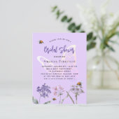 Vrijgezellenfeest wilde bloemen violet vlinder uitnodiging briefkaart (Staand voorkant)