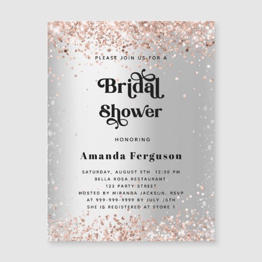 Vrijgezellenfeest zilveren roos goudluxe magnetische uitnodiging (Voorkant)