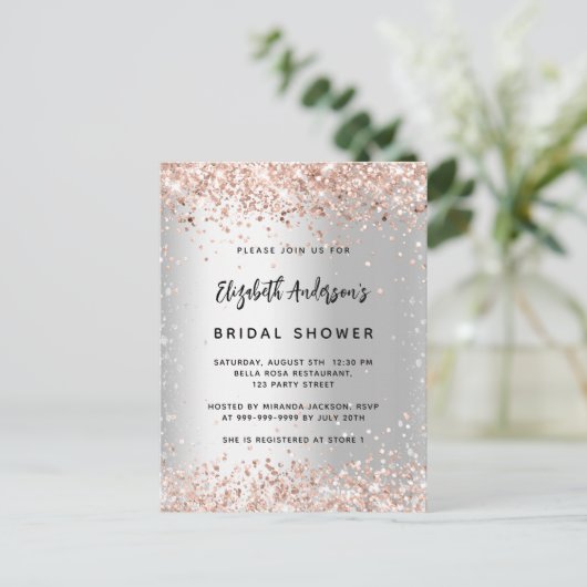 Vrijgezellenfeest zilverkleurige roos uitnodiging briefkaart (Staand voorkant)