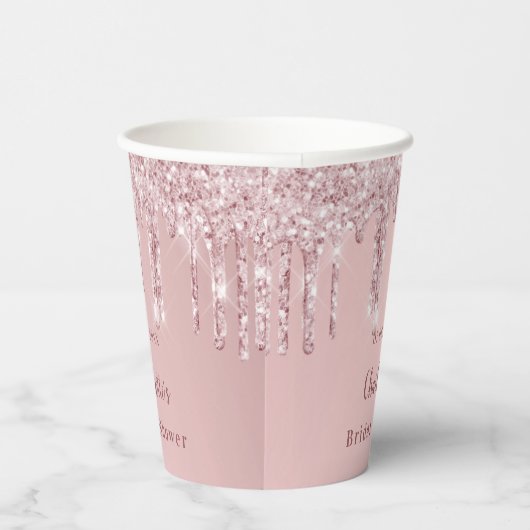 Vrijgezellenfeest zwart roze glitter monogram papieren bekers (Rechts)