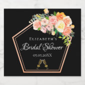 Vrijgezellenfeest zwarte blozen geometrische sparkling wijnetiket (Enkel label)