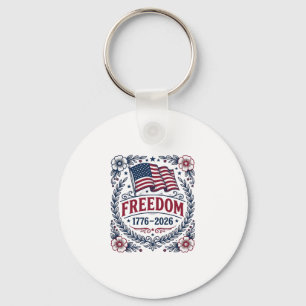 Vrijheid 1776 Patriottisch Vintage Vlag Bloem Shir Sleutelhanger