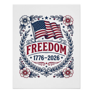 Vrijheid 1776 Patriottische Vintage Vlag Bloem Shi Perfect Poster