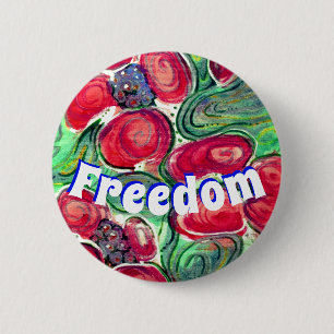 Vrijheid en Rode Bloemen Fantasy Ronde Button 5,7 Cm