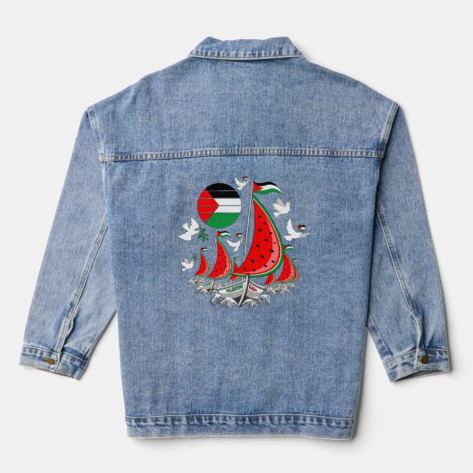Vrijheid Global Sumud Flotilla boten naar Gaza Denim Jacket (Achterkant)