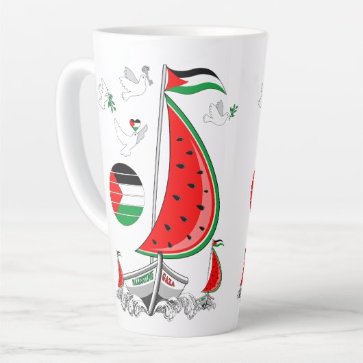 Vrijheid Global Sumud Flotilla boten naar Gaza Latte Mok (Linkerhoek)