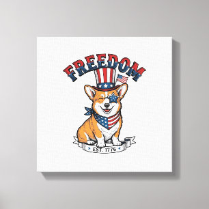 Vrijheid Patriottische Corgi Vintage Gravure T-Shi Canvas Afdruk