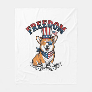 Vrijheid Patriottische Corgi Vintage Gravure T-Shi Fleece Deken
