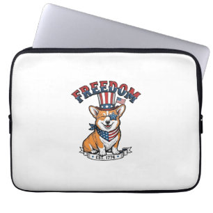 Vrijheid Patriottische Corgi Vintage Gravure T-Shi Laptop Sleeve