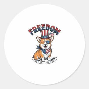 Vrijheid Patriottische Corgi Vintage Gravure T-Shi Ronde Sticker