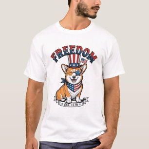 Vrijheid Patriottische Corgi Vintage Gravure T-Shi T-shirt