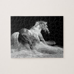 Vrijheid - Ruitend Horse Black White Legpuzzel