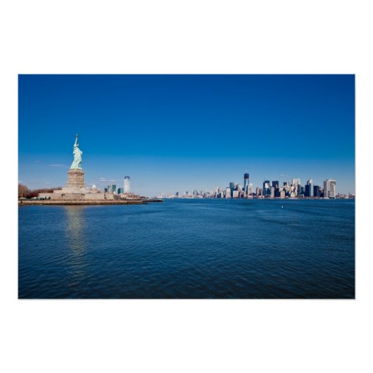 Vrijheidsbeeld, Hudson River en Manhattan Perfect Poster (Voorkant)