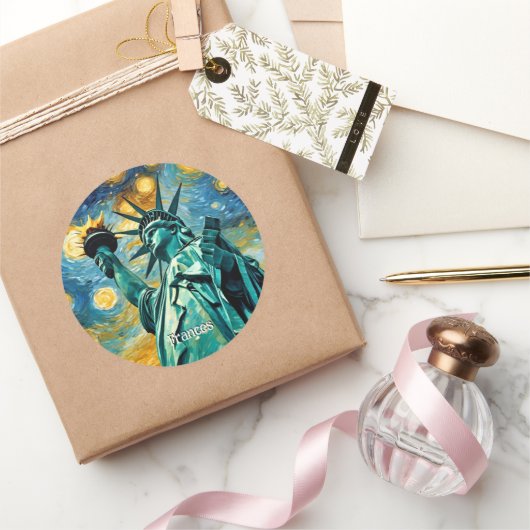 Vrijheidsbeeld Impressionisme Ronde Sticker (Geschenken)