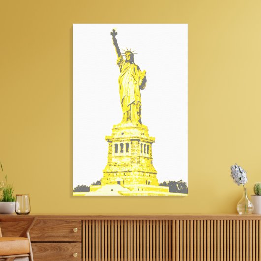 Vrijheidsbeeld in de kleuren geel en grijs canvas afdruk (Insitu (Woonkamer))