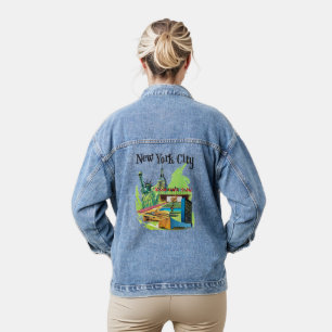 Vrijheidsbeeld in New York City Reiskunst Denim Jacket