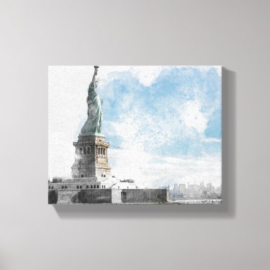 Vrijheidsbeeld Manhattan Skyline Canvas Wall Afdruk (Voorkant)