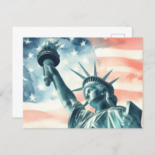 Vrijheidsbeeld met Amerikaanse vlag Briefkaart