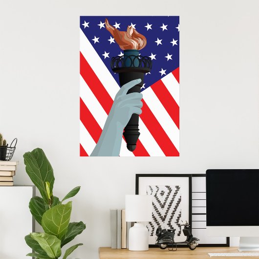Vrijheidsbeeld met Amerikaanse vlag Poster