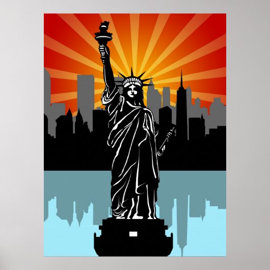 Vrijheidsbeeld met New York Skyline Poster (Voorkant)