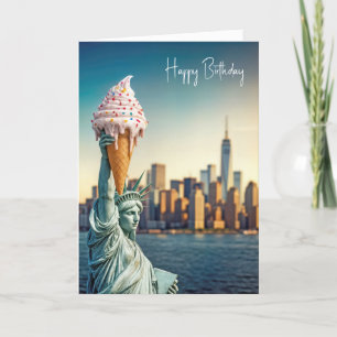 Vrijheidsbeeld met verjaardag Ice Cream Cone Car Kaart