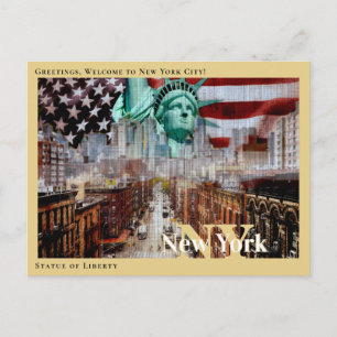 Vrijheidsbeeld New York City &  vlag VS Briefkaart
