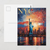 Vrijheidsbeeld New York City Vuurwerk Reizen Briefkaart (Voorkant / Achterkant)
