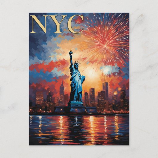 Vrijheidsbeeld New York City Vuurwerk Reizen Briefkaart (Voorkant)