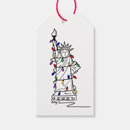 Vrijheidsbeeld NYC-feestdag verlicht kerstmis Cadeaulabel (Voorkant)