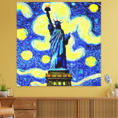 Vrijheidsbeeld Sterrennacht New York Canvas Afdruk (Insitu (Woonkamer))