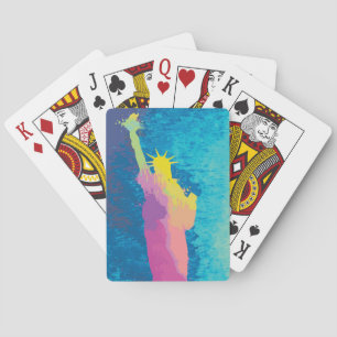 Vrijheidsbeeld van de waterverf pokerkaarten