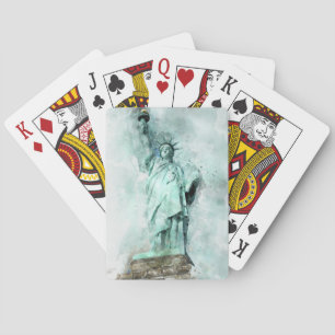 Vrijheidsbeeld van de waterverf pokerkaarten