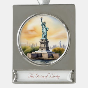 Vrijheidsbeeld Waterverf Schilderij Ornament Verzilverd Banner Ornament