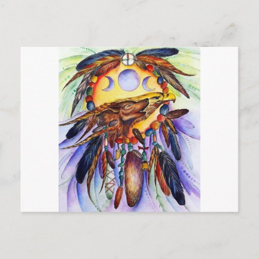 Vrijheidswolf en Eagle Spirits Unite Briefkaart (Voorkant)