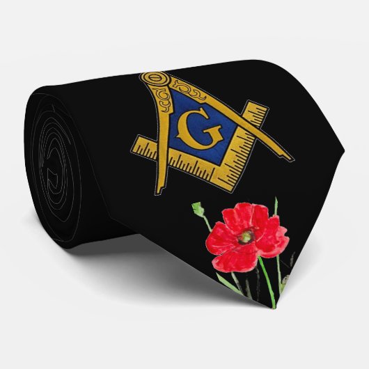 Vrijmetselaar Poppy Waterverf Masonic Stropdas (Opgerold)