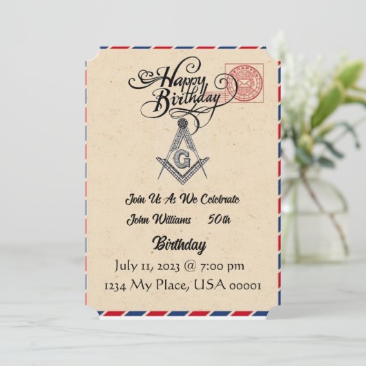 Vrijmetselaar verjaardagsuitnodiging kaart (Staand voorkant)